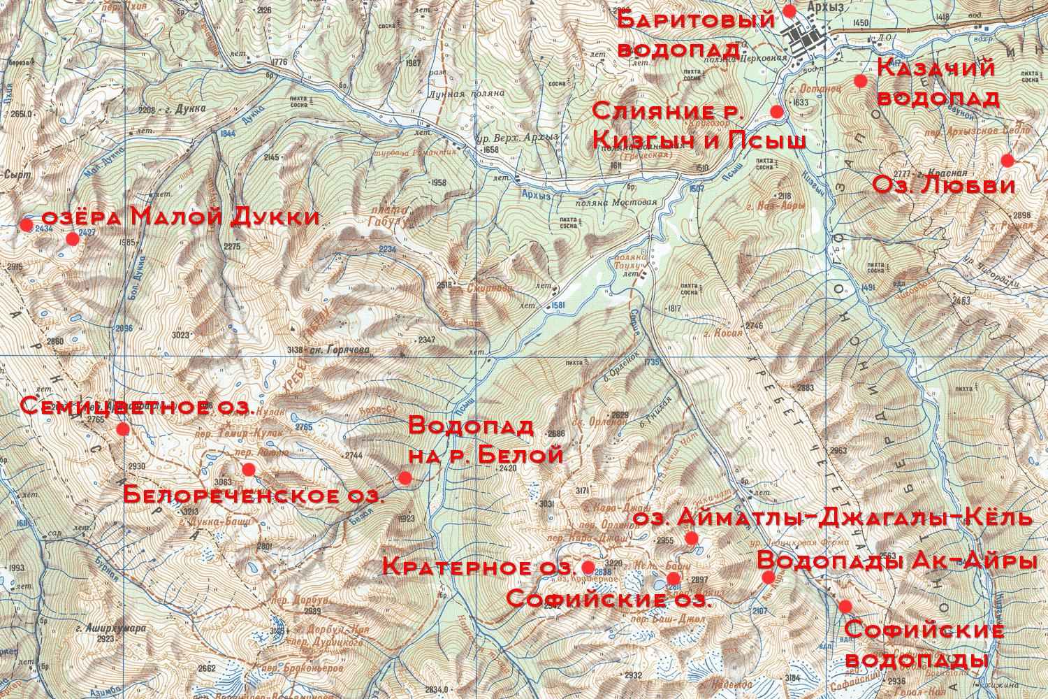 Дуккинские озера Архыз на карте