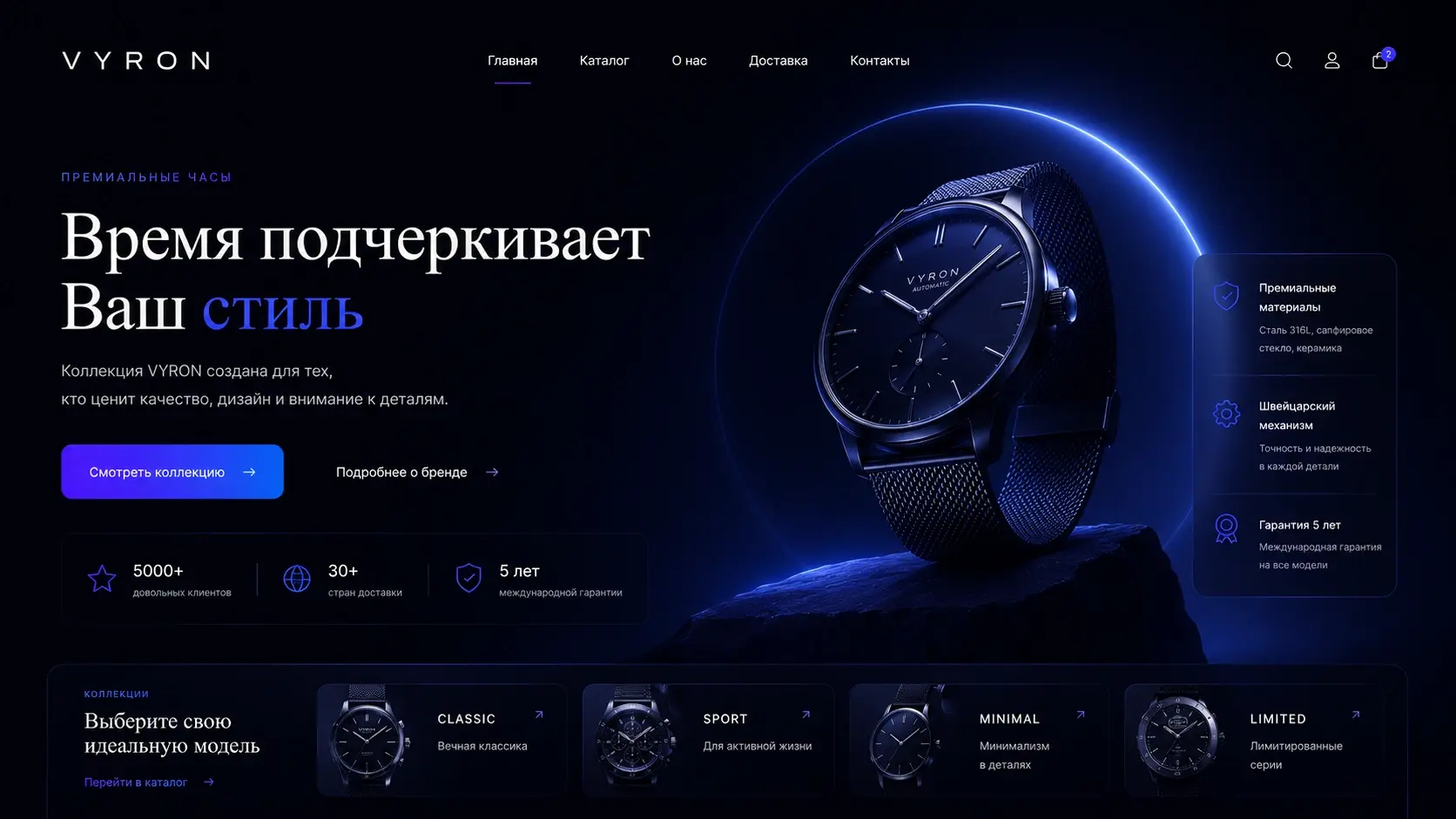Премиум дизайн сайта влияет на продажи бизнеса — тёмный интерфейс с акцентом на UX/UI и конверсию