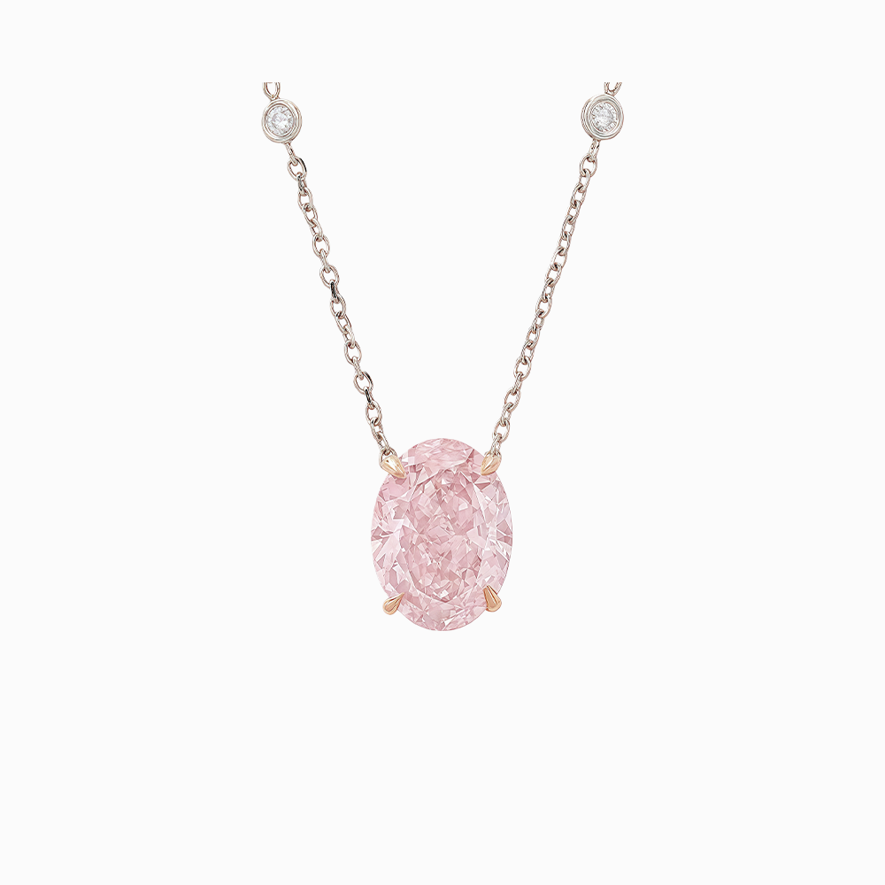 Подвеска с розовым выращенным бриллиантом огранка овал