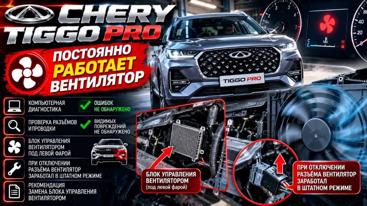 Chery Tiggo Pro постоянно работает вентилятор — компьютерная диагностика