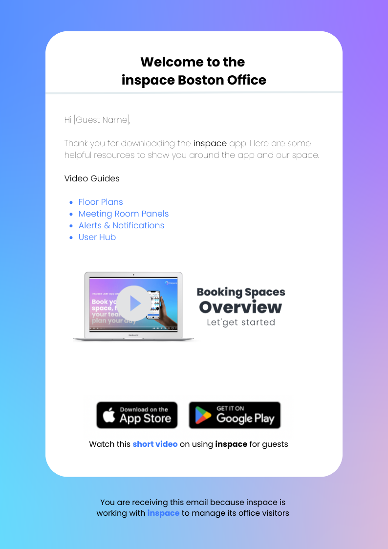 inspace visitor management includes automated customizable visitor messaging to help you leave a great lasting impression on guests