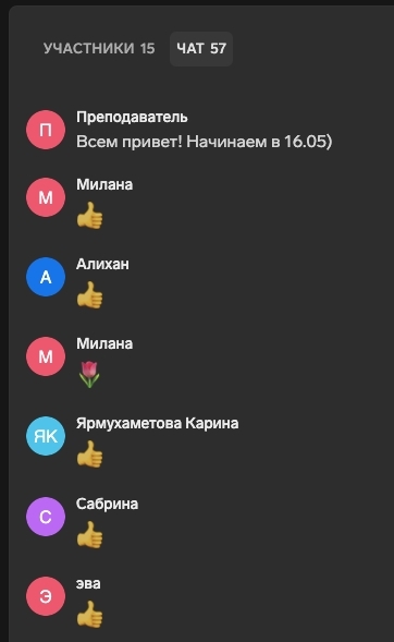 Чат участников занятия