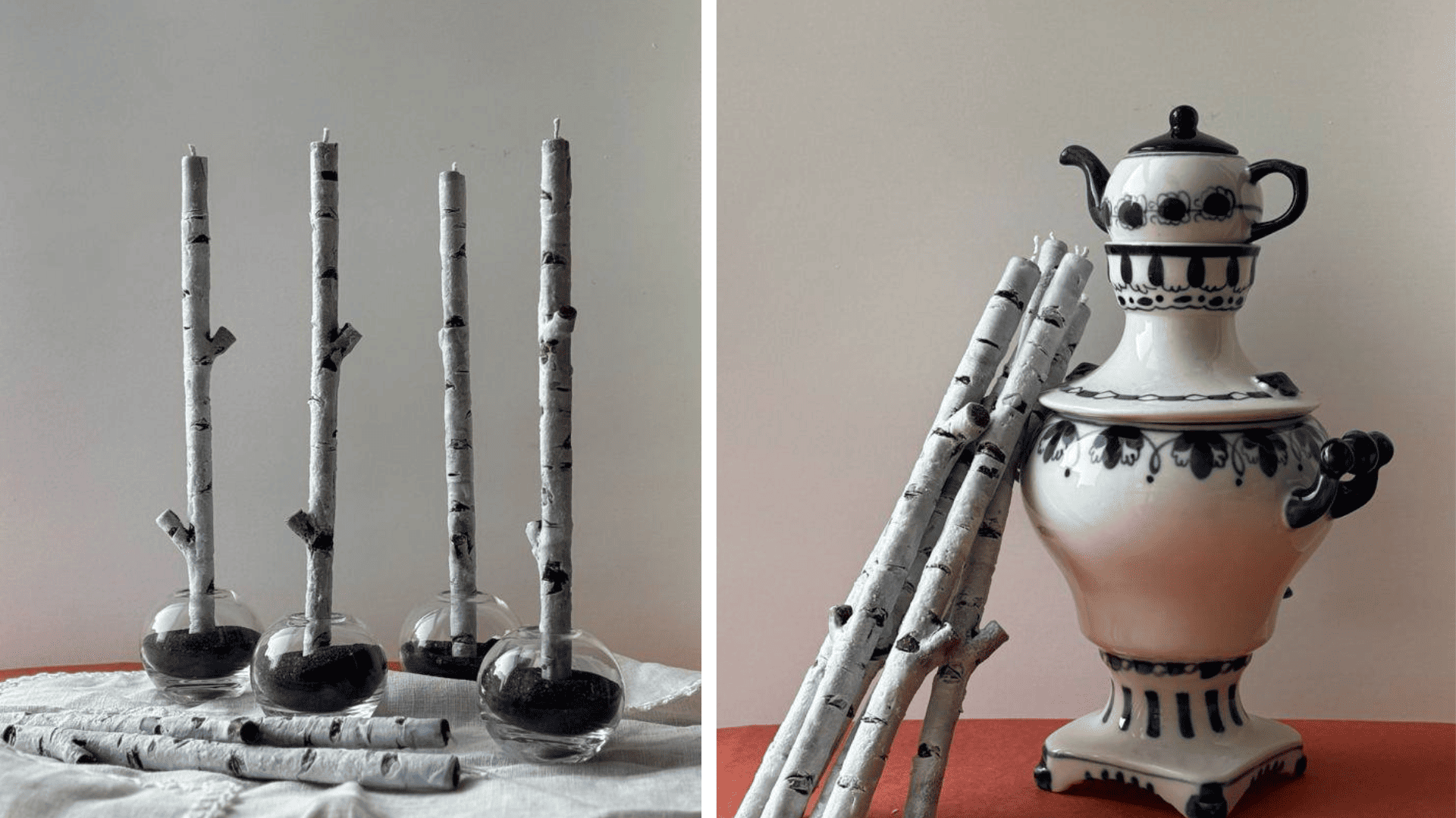 Свечи «Веточки берёзки», Татьяна Панюта, свечи, декор в русском стиле, сервировка стола в русском стиле, свечи березки