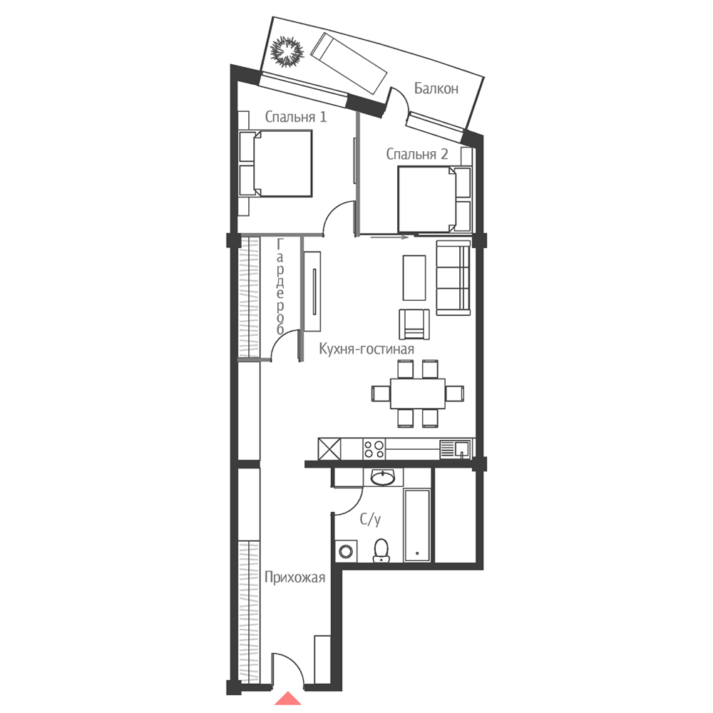 планировка апартаментов с двумя спальнями