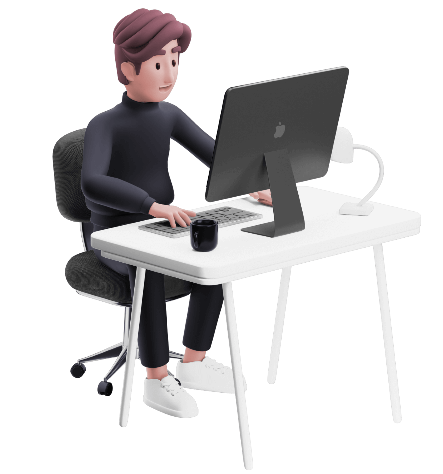 DESKWORK. 3d illustration PNG Programmer.