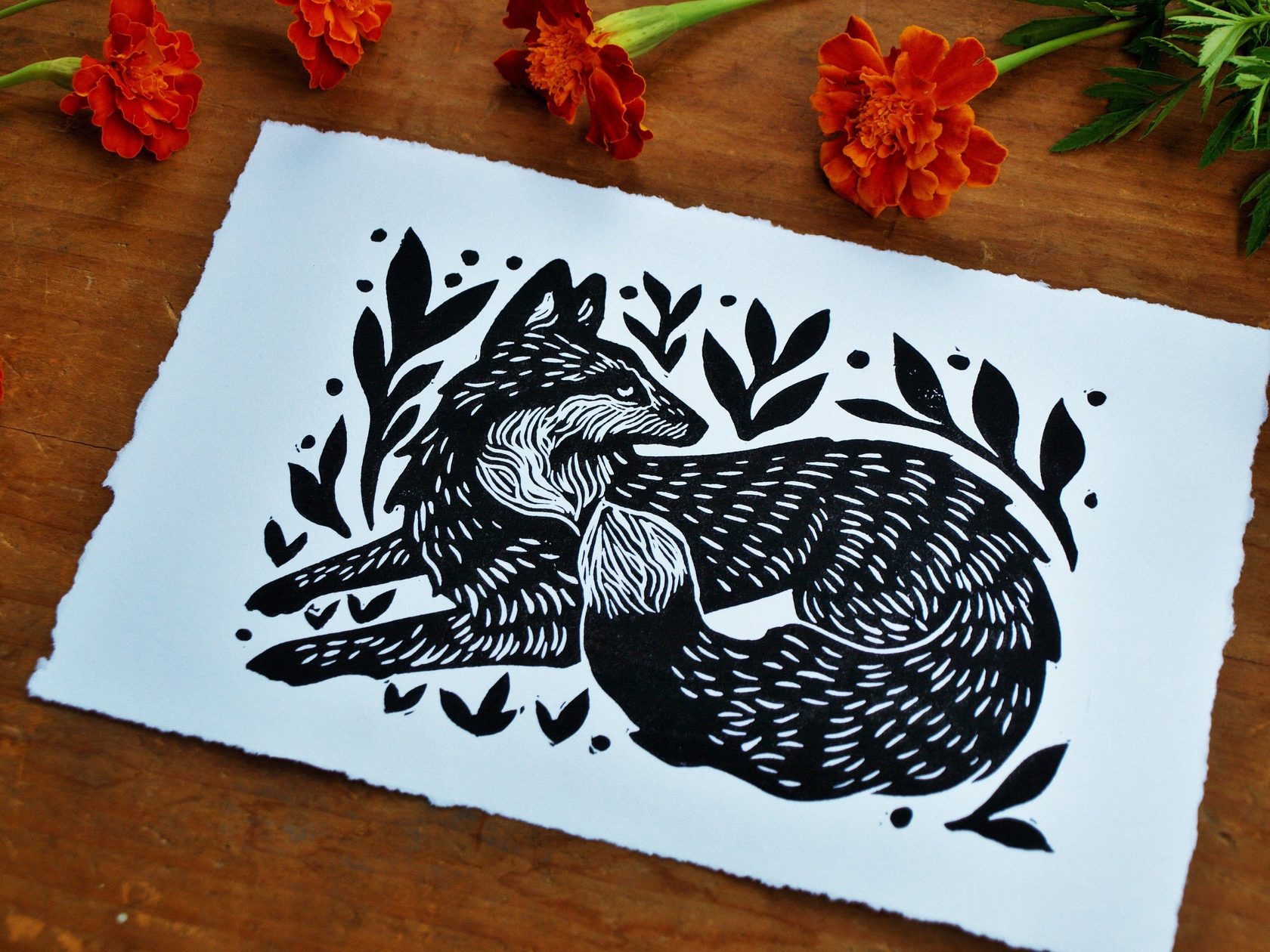 Fox linocut