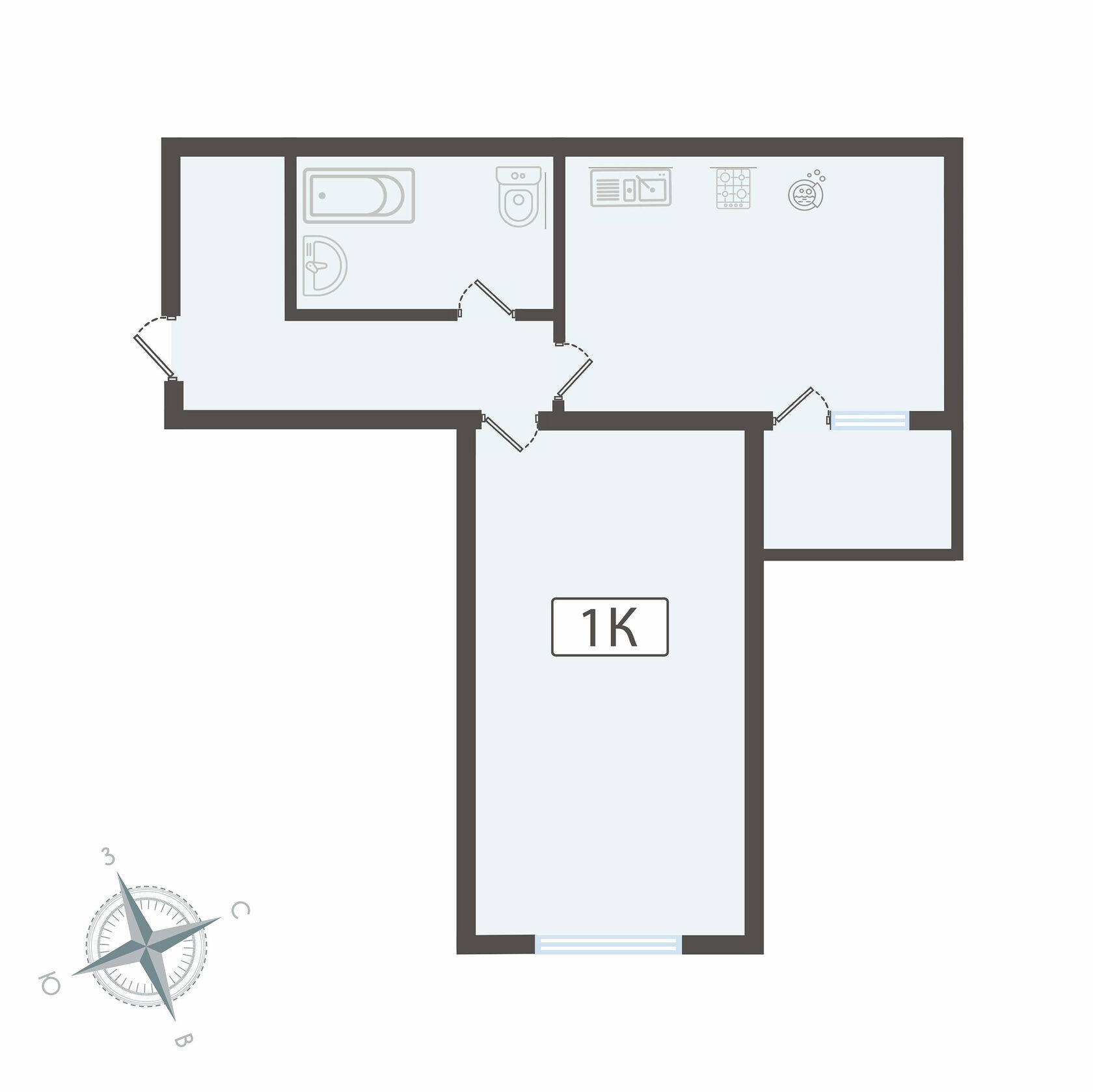Планировка 1-комнатной квартиры 44,7 м²