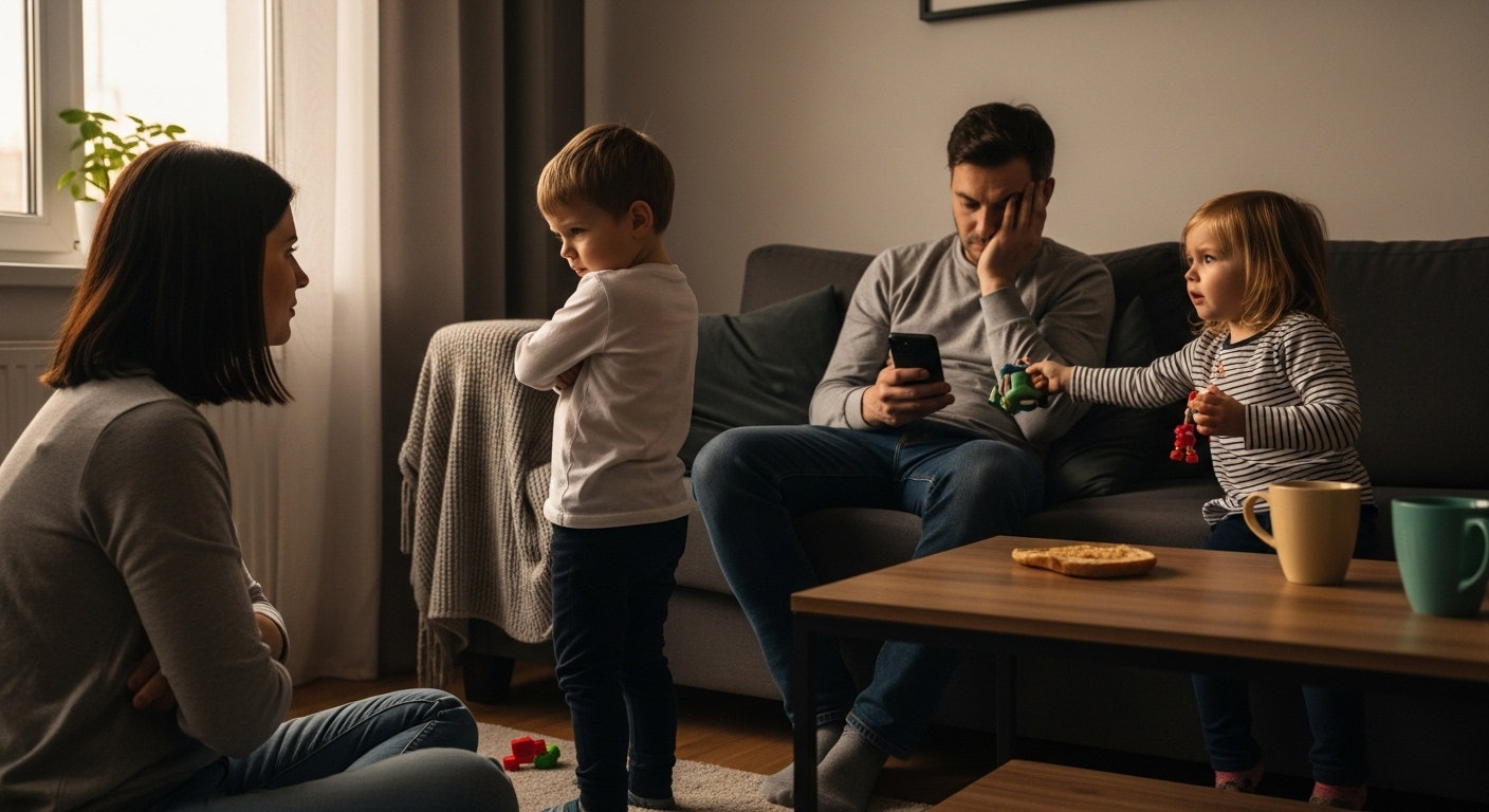 мама разговаривает с непослушным ребёнком на уровне глаз дома чтобы понять причину плохого поведения