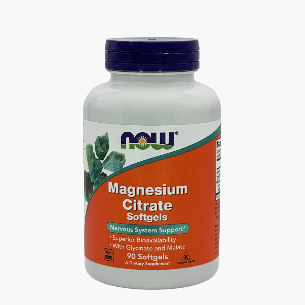 Упаковка Now Foods Magnesium Citrate — магний в форме цитрата для улучшения работы сердечно-сосудистой и нервной системы.