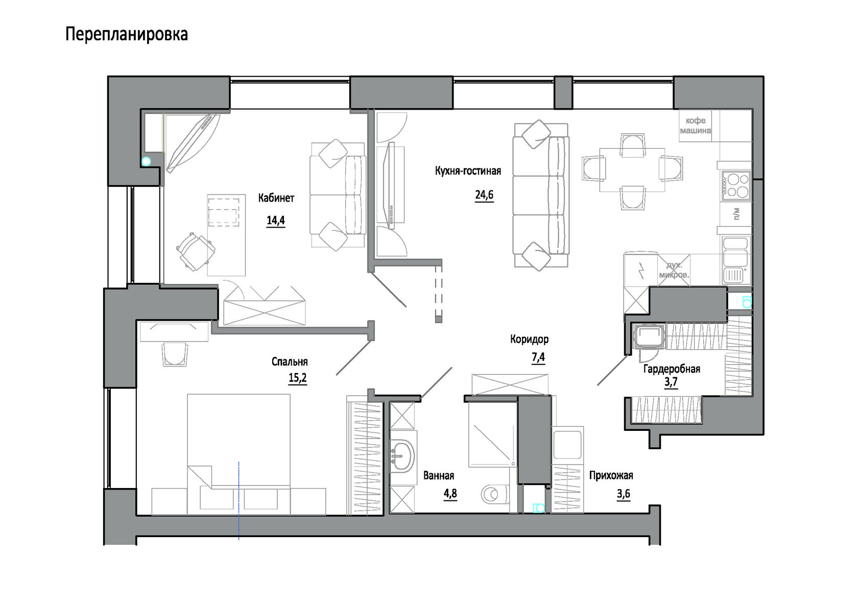 Дизайн проект интерьера квартиры 75 м2 под ключ цена в Москве на сайте ...