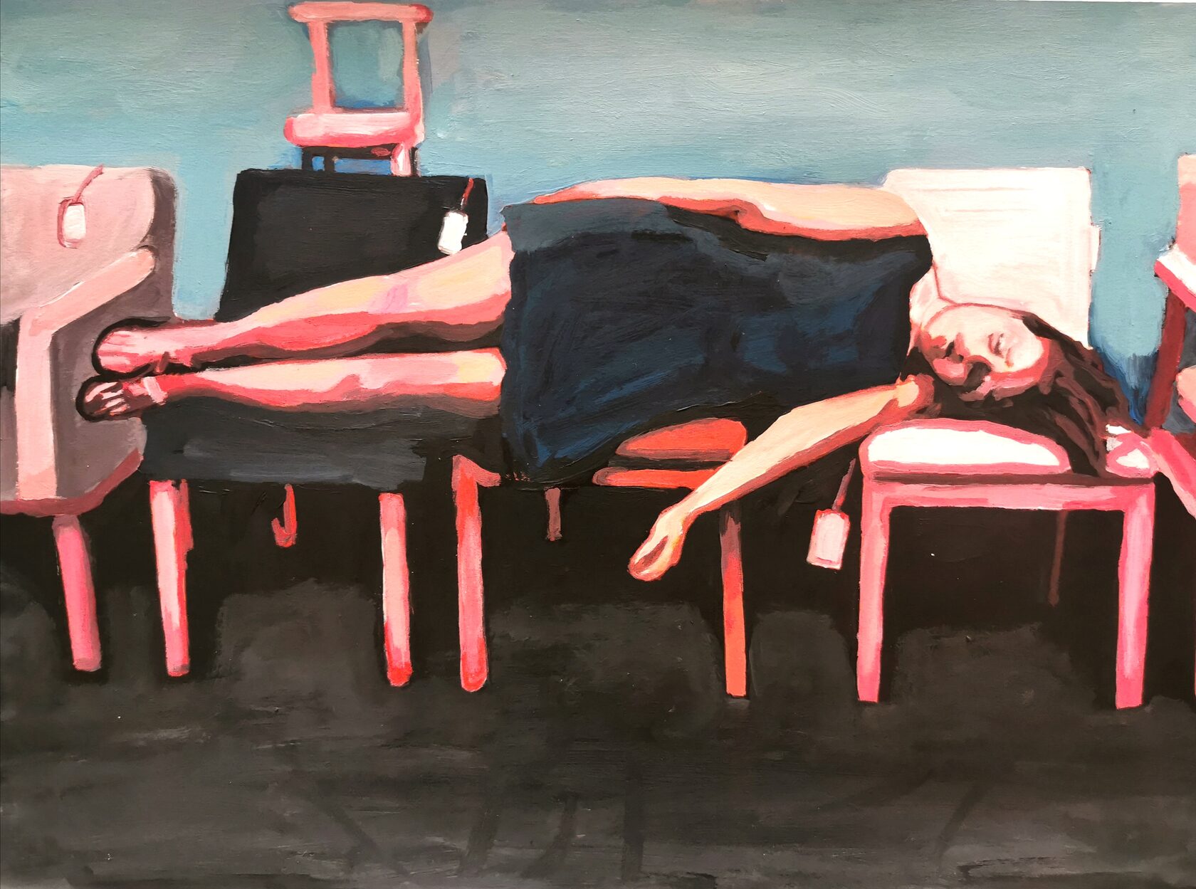 Woman sleeping at an Ikea warehouse, 29.7 x 42 cm