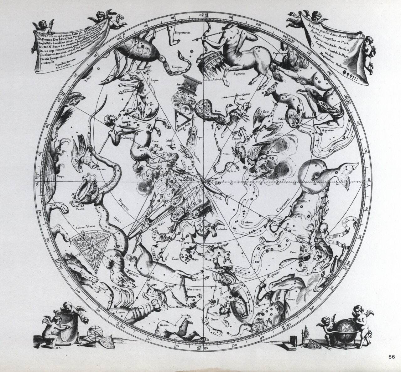 Античные созвездия. Первая карта звездного неба при Петре 1 Брюс.