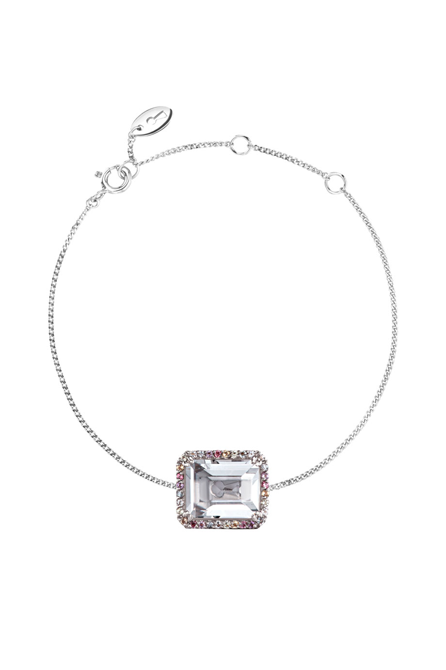 Радужный браслет с горным хрусталём огранки багет