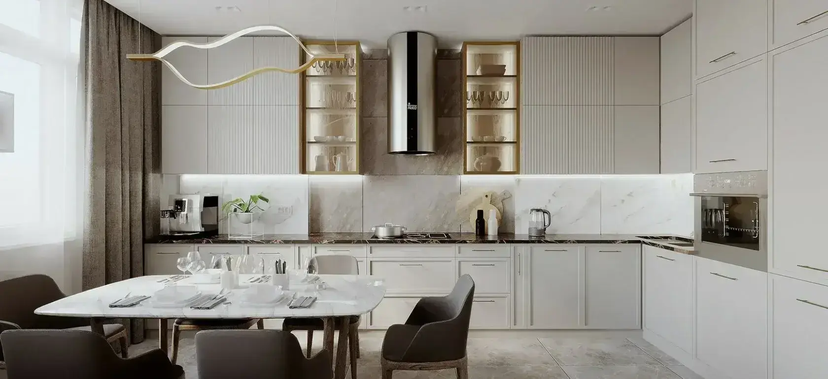 кухня по индивидуальным размерам с добавлением элементов арт-деко