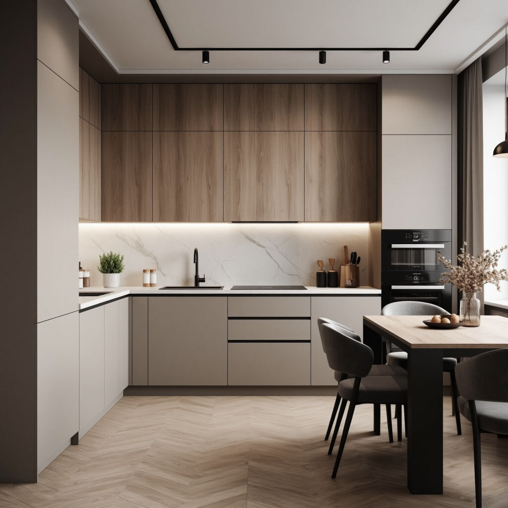 угловая кухня на заказ в светлых тонах