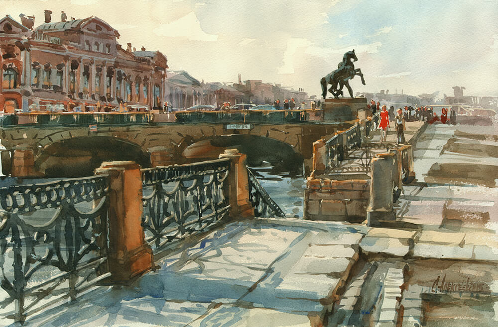 On the Fontanka. 2015. Watercolor on paper, 36x56 cm