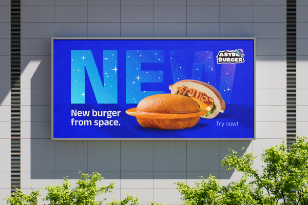 Брендинг для бургерной Astro Burger: логотип, фирменный стиль, упаковка, космическая стилистика