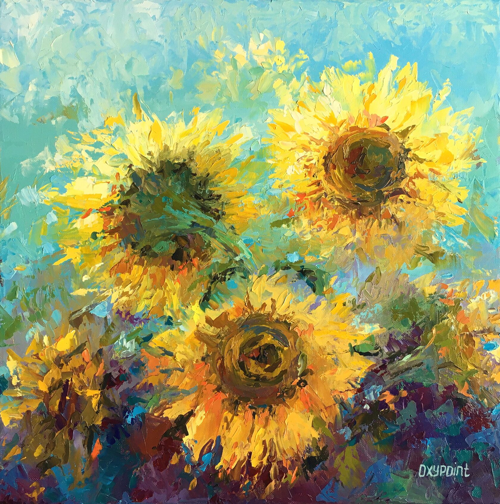 oil painting sunflowers, flowers impressionism