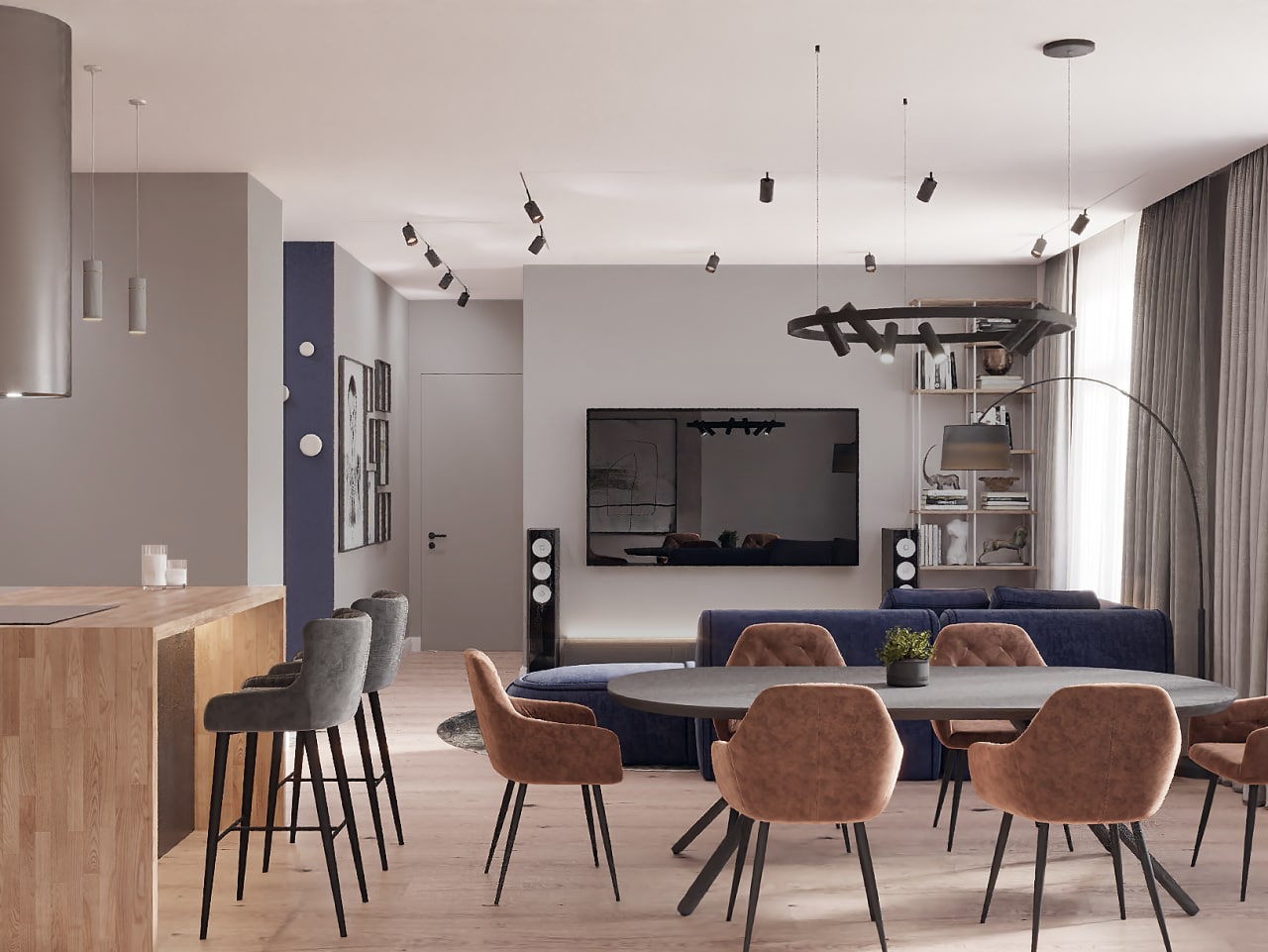 Дизайн квартиры в современном стиле : Спокойный Синий | I AM DESIGN STUDIO