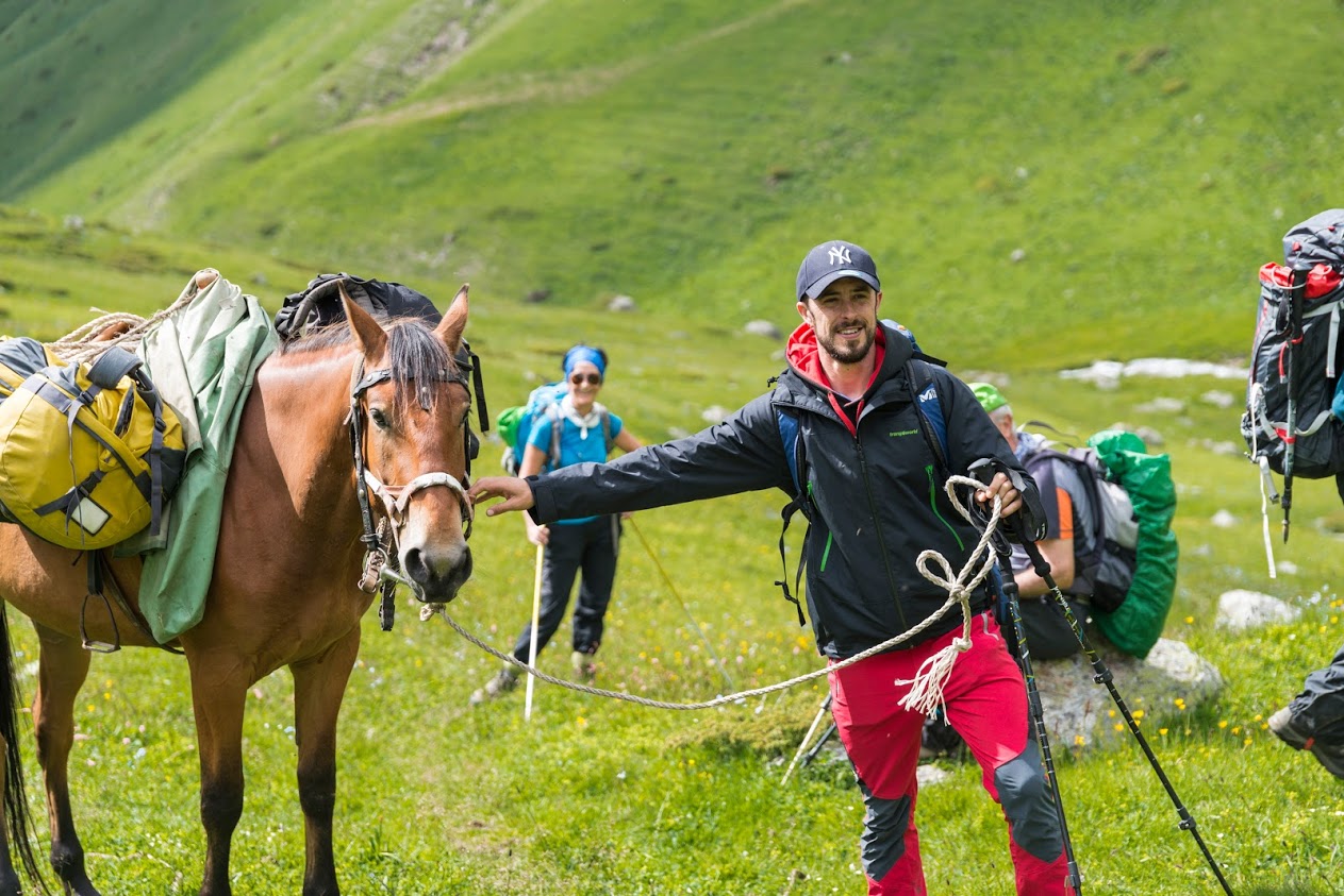 North Caucasus trekking. The luggage on the horses