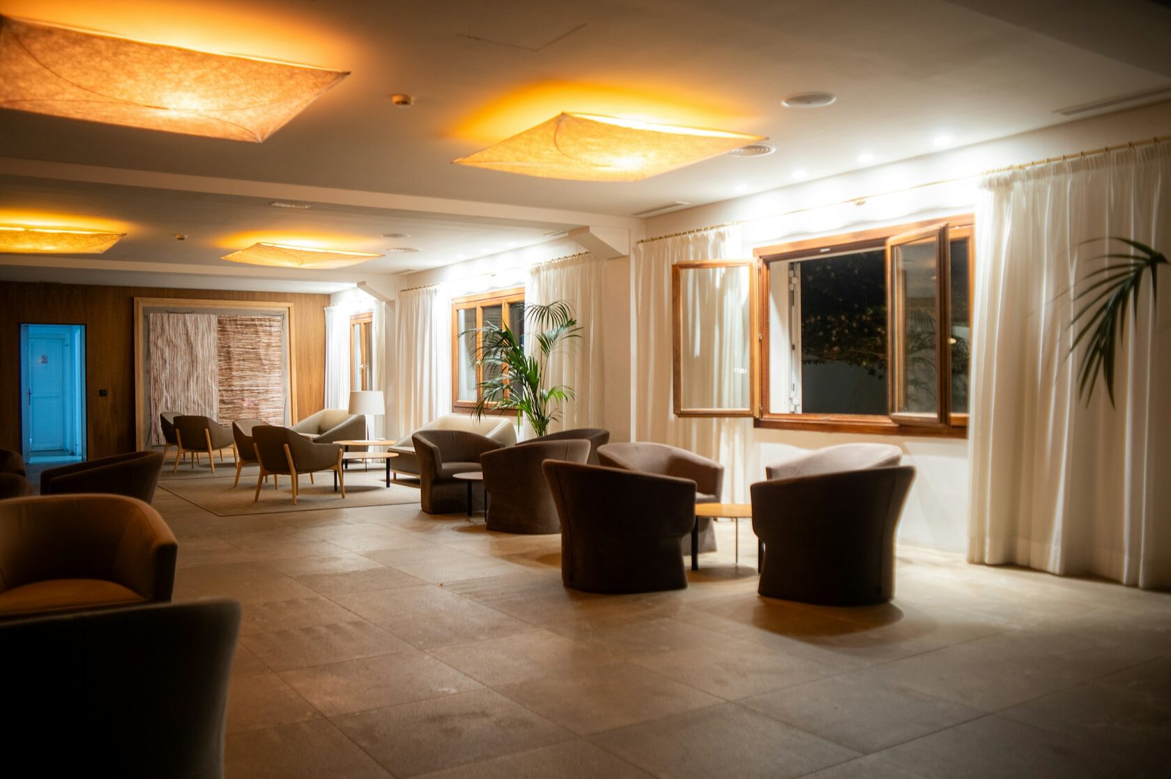 Luxury hotel interior at night