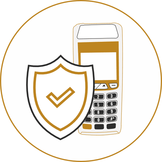 Круговая иконка с щитом и POS-терминалом