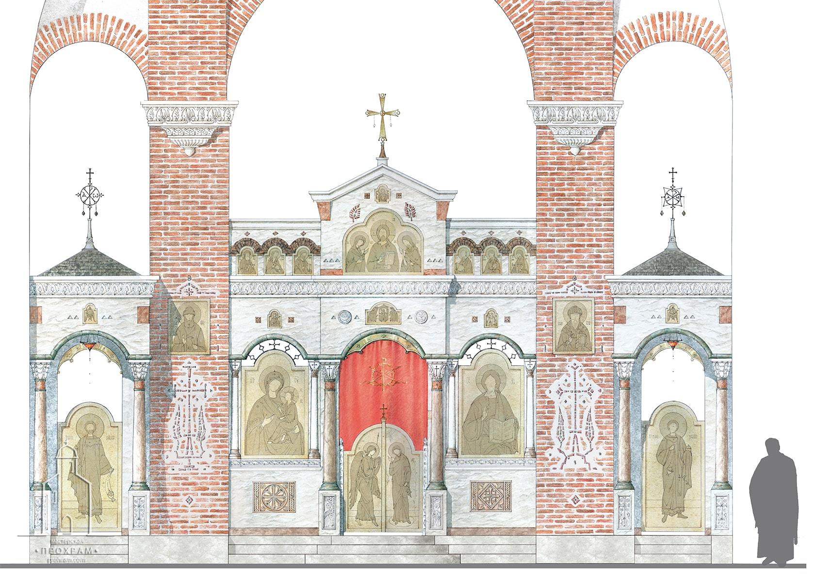 iconostasis project, orthodox architecture, sacred architecture,sketch design- the project of the altar barrier; - design of the Holy Table with the ciborium; - the design of the Oblation Table; - the design of the synthrone with the bishop's seat; - the design of the washbasin