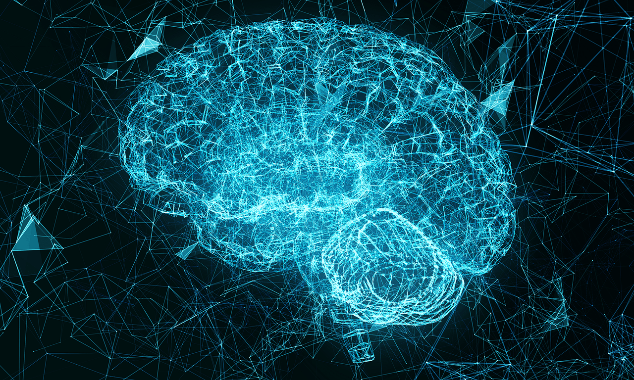 Человеческий мозг, смешанный с сетью нейронных связей