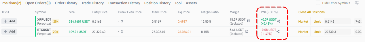 PnL indicator in the 