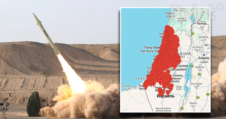 Иранский ракетный пуск с подписью «Иран запускает ракеты по территории Израиля, 24 марта 2026»