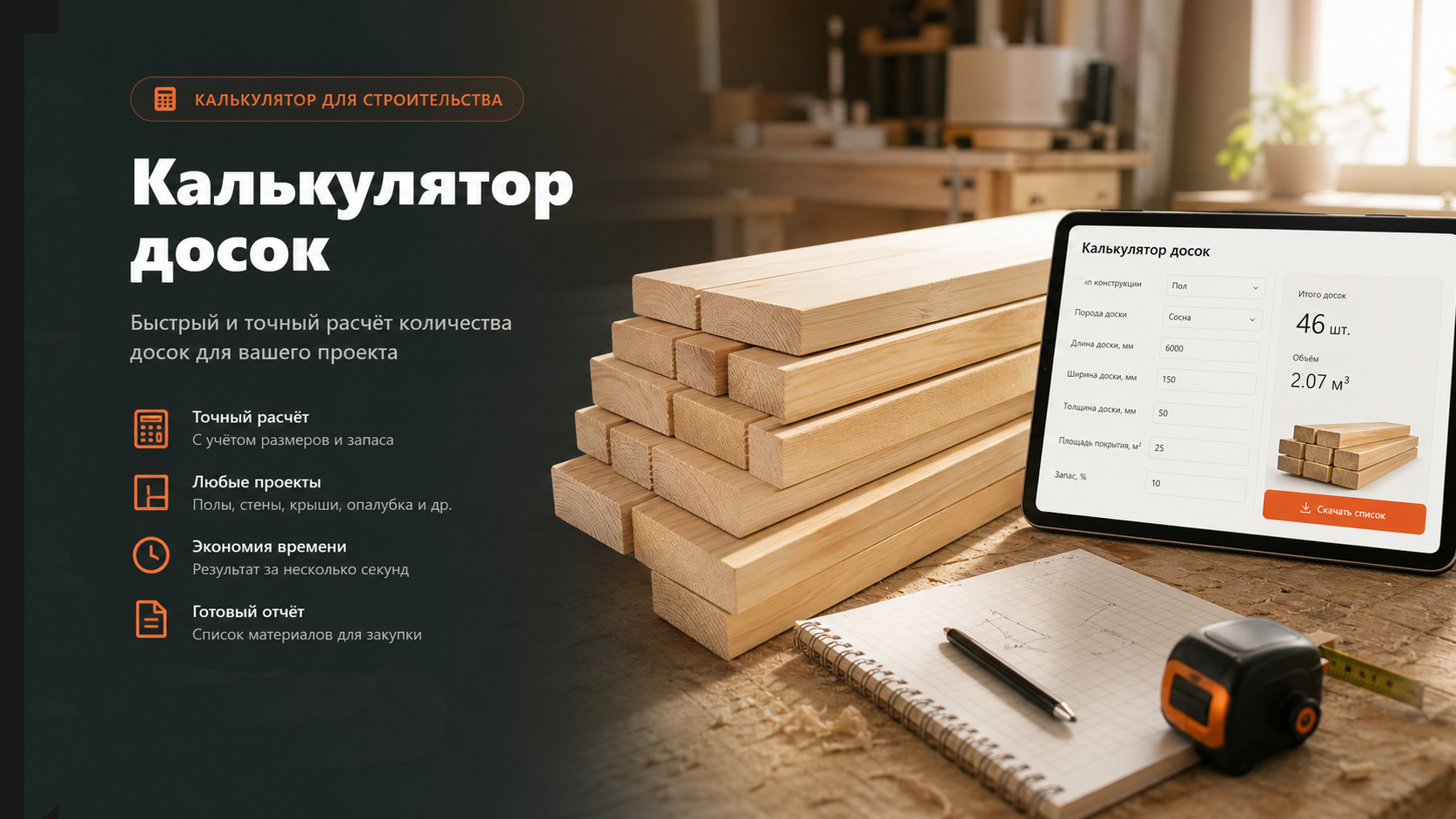 Стопка обрезных досок на складе
