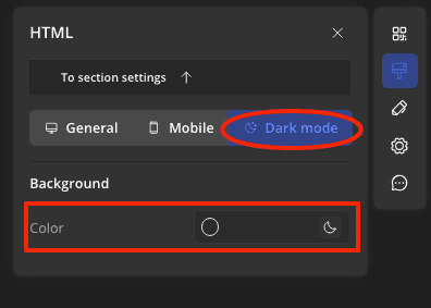Dark mode settings for HTML block