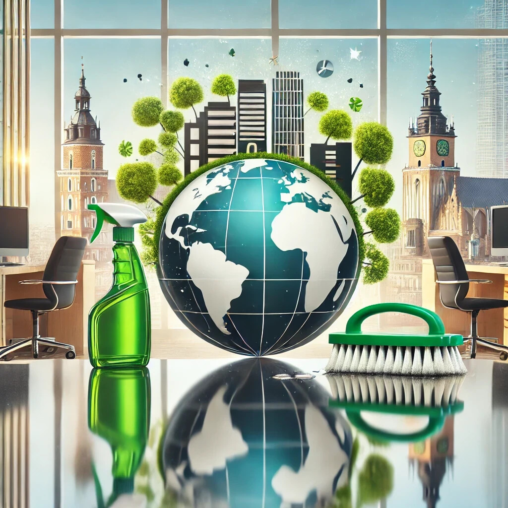 wygenerowane zdjęcie środka do mycia szyb i ziemi w tle oraz szczotki