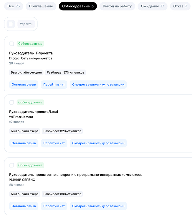 Приглашения на собеседования