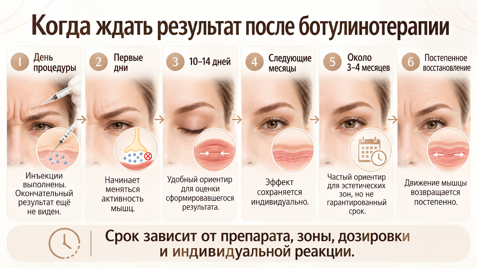Когда наступает эффект ботулинотерапии и сколько месяцев держится результат