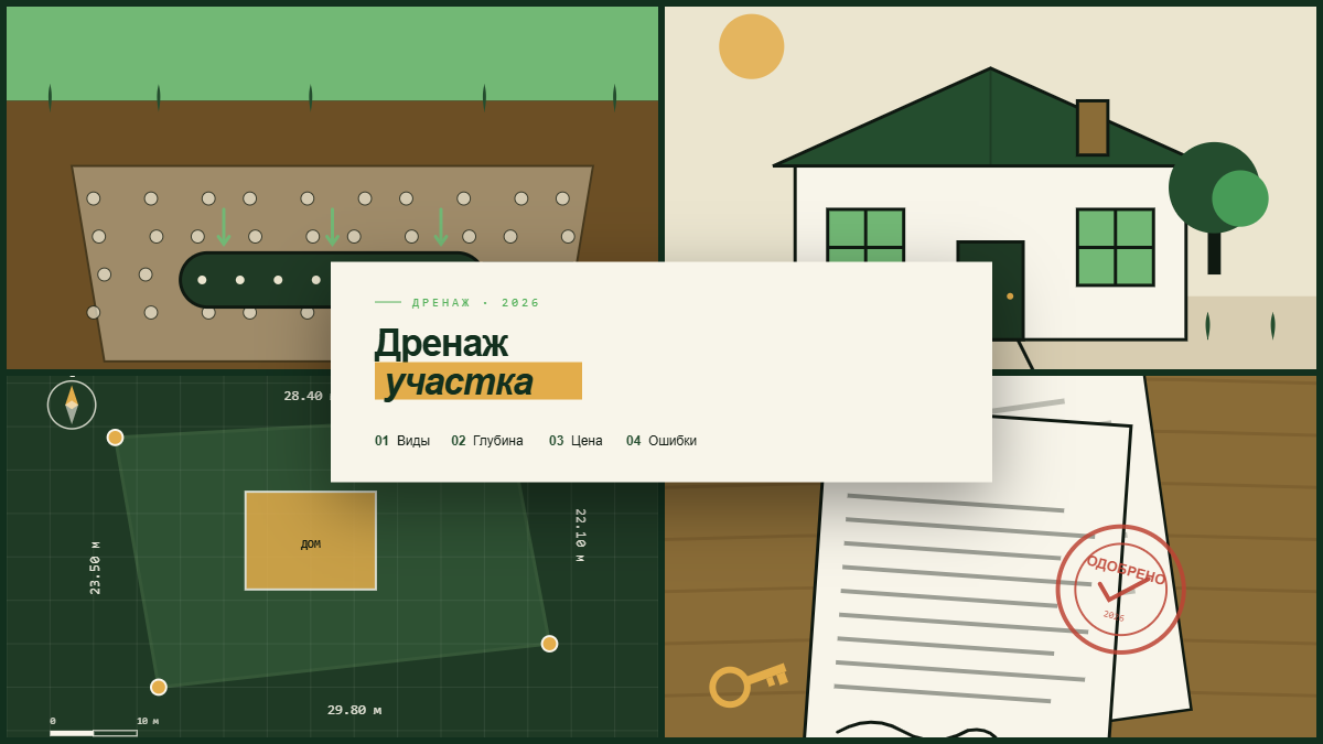 Дренаж участка для отвода грунтовых и поверхностных вод