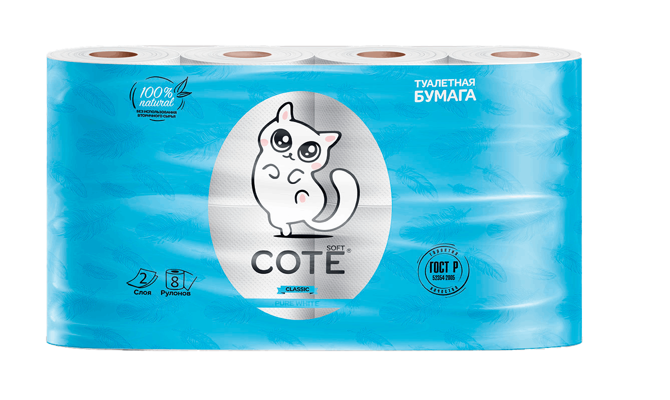 Туалетная бумага двухслойная Pure White 8 шт.