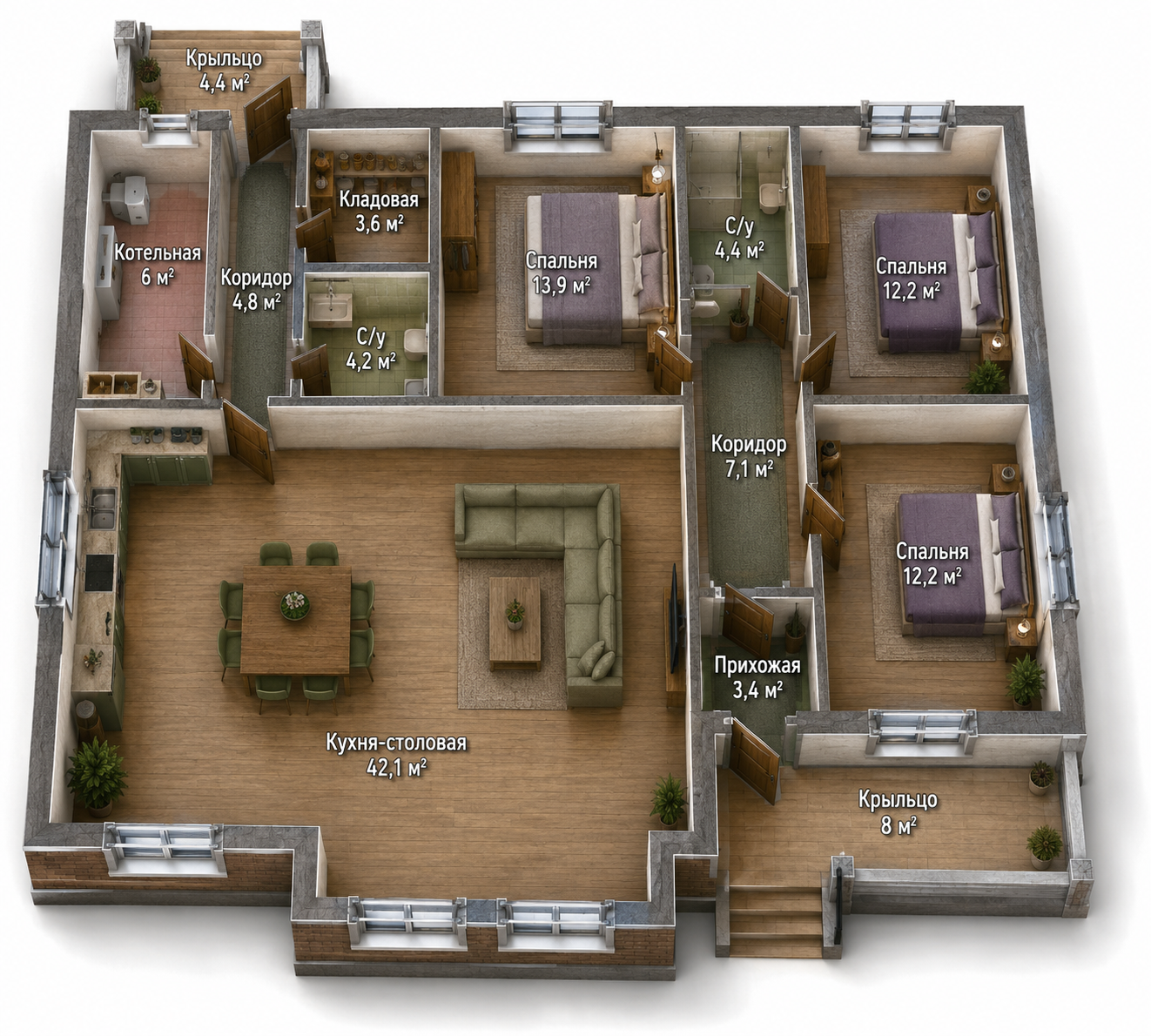 Комфорт 125 м², планировка
