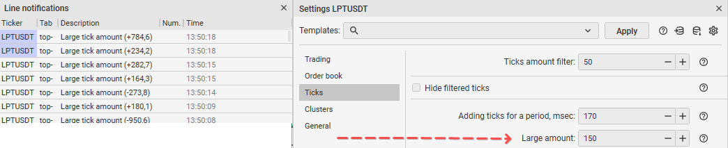 Configuración de tick de CScalp