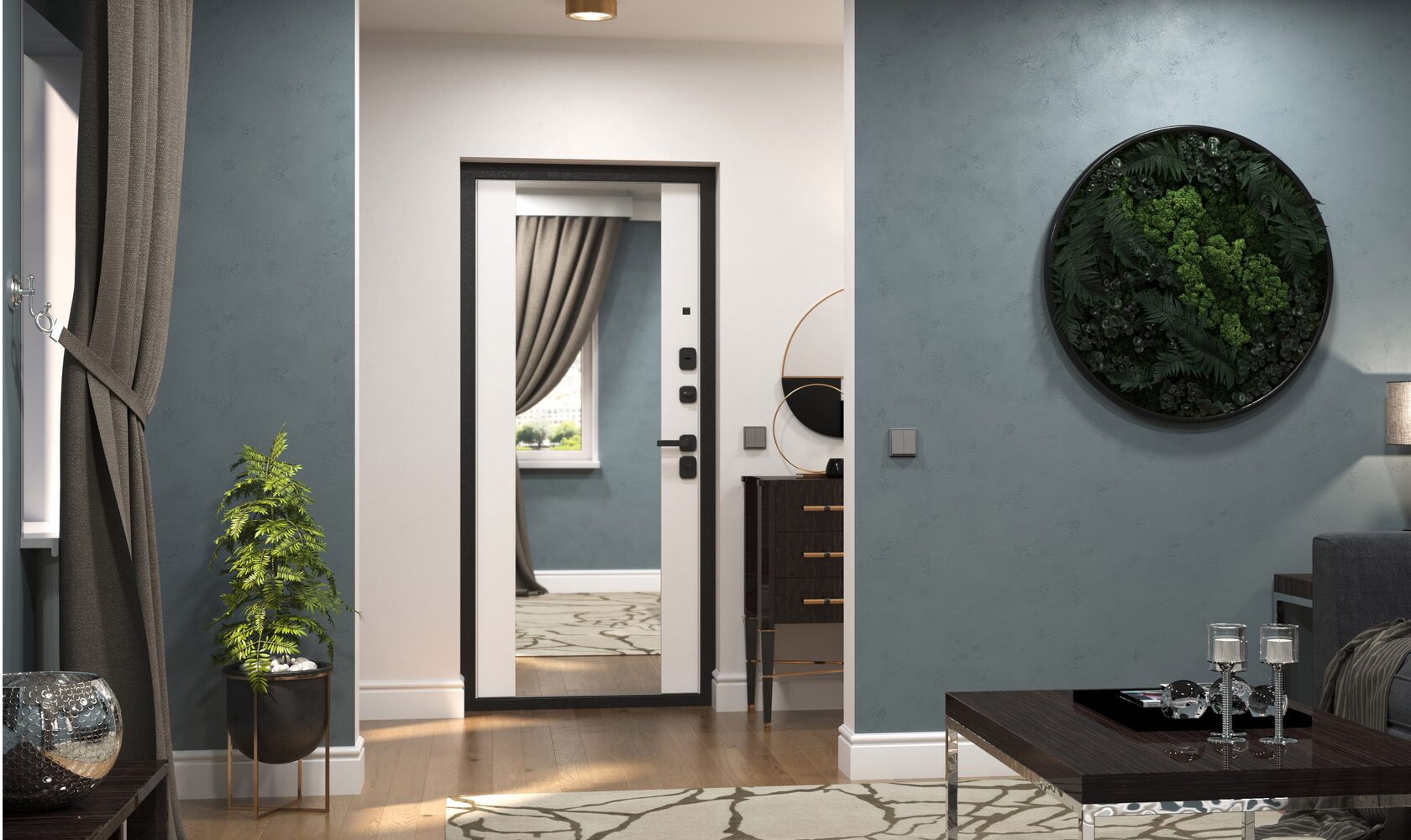 Входная дверь в квартиру с зеркалом