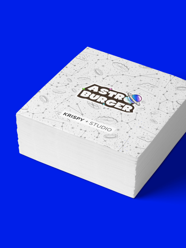 Брендинг для бургерной Astro Burger: логотип, фирменный стиль, упаковка, космическая стилистика