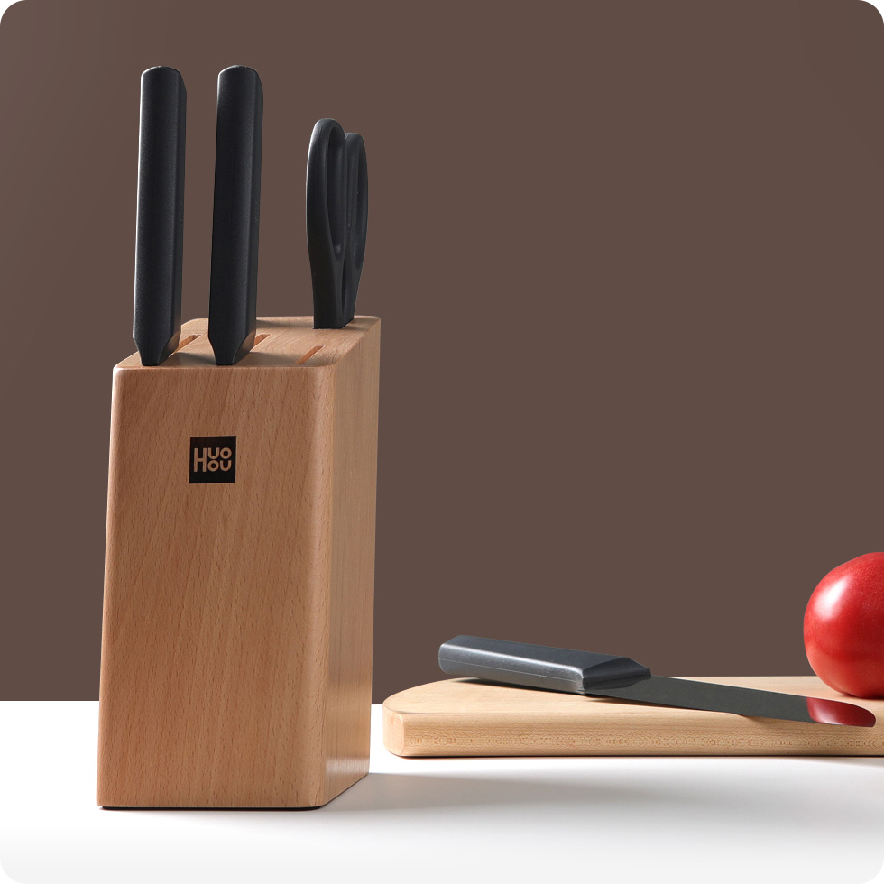 Набор ножей xiaomi huo hou fire kitchen steel knife set с подставкой 6 предметов обзор