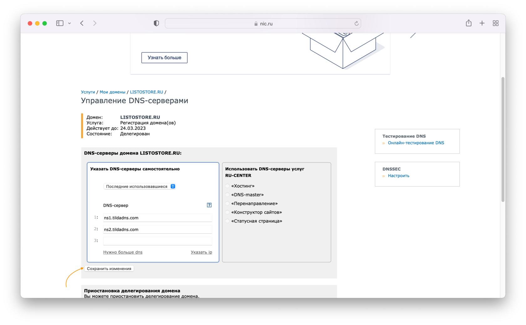 Как управлять доменом сайта через DNS Тильды