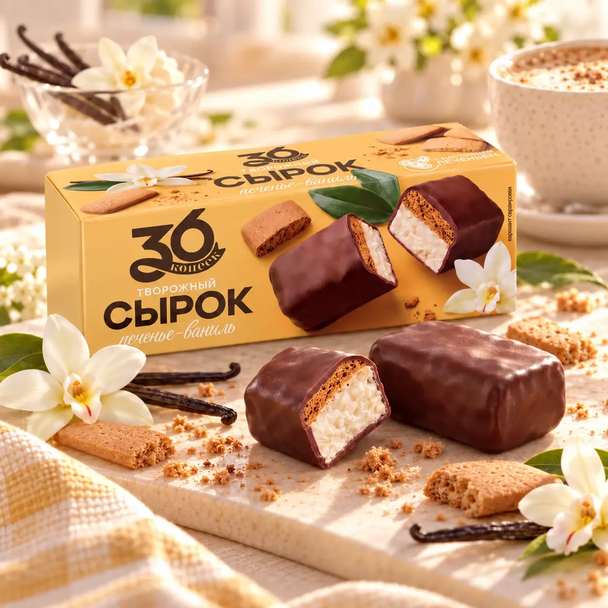Сырок творожный печенье — ваниль — упаковка 36 копеек