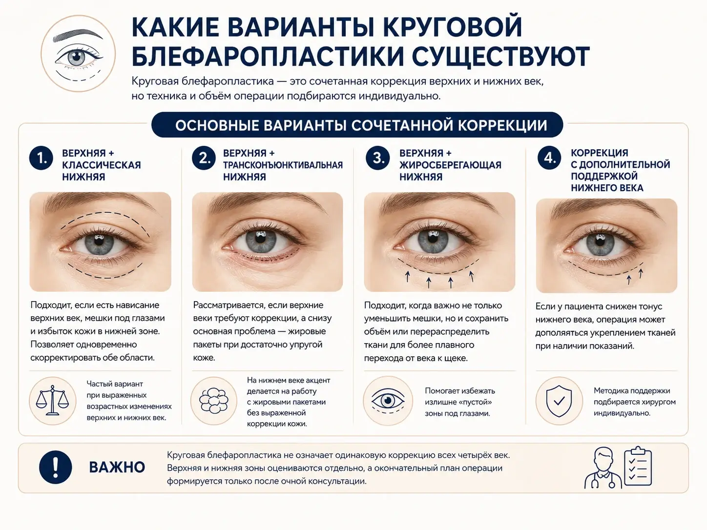 Варианты круговой блефаропластики верхних и нижних век