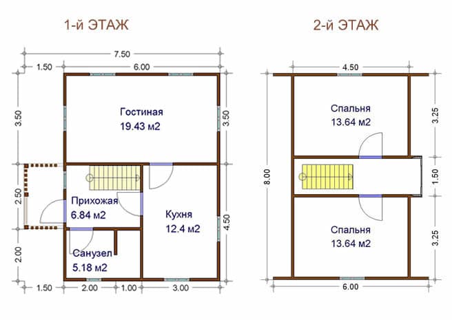 План каркасного дома 6х8