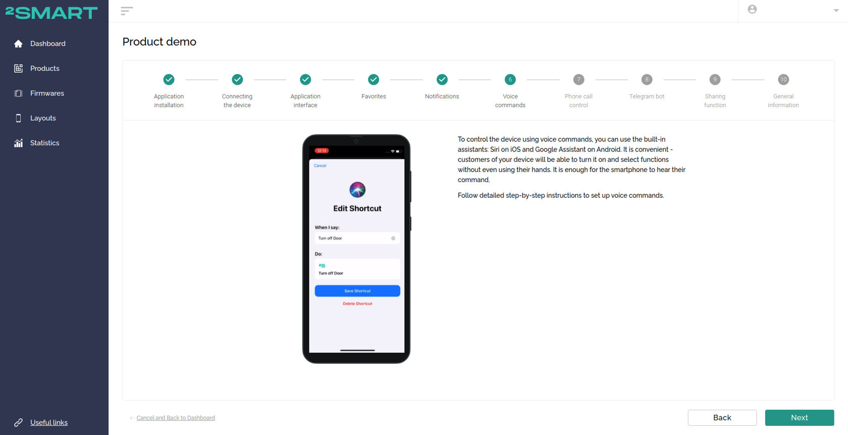 Description of the Voice commands functionality of the 2Smart Cloud mobile application