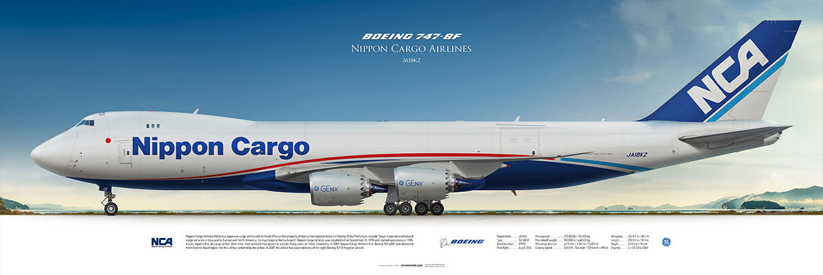 Nippon Cargo Airlines, Boeing 747-8F, JA18KZ,  Jumbojet, aviaposter