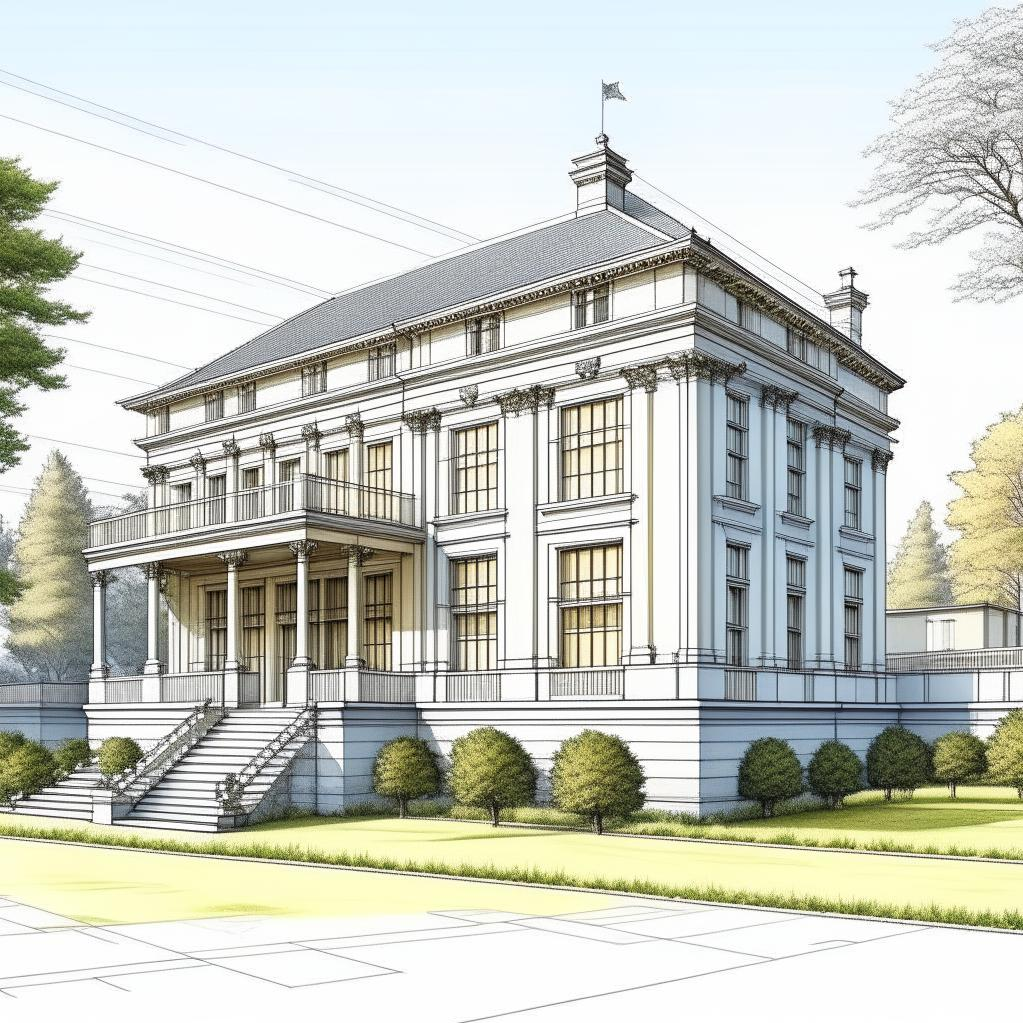 Эскизный проект загородного дома в стиле русского классицизма