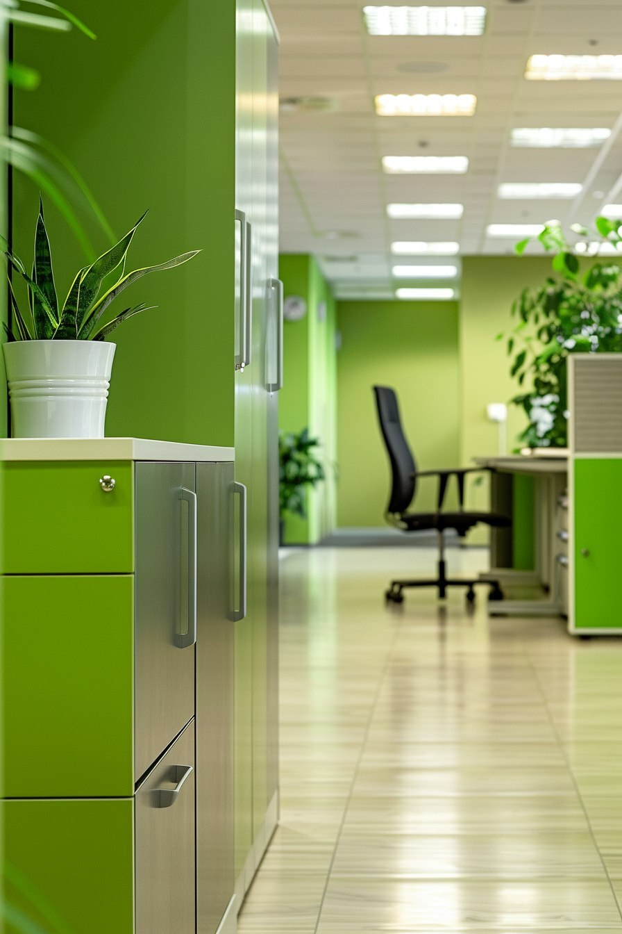 Светло-зеленый интерьер офиса